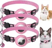 3 PCS Airtag Cat Collars, Reflective Kitten Collar with Breakaway Bell, Dog Collar Accessory with Safety Buckle for Apple Air Tag, Cat Collar Waterproof Airtag Holder Quick Release for Puppy (PK)