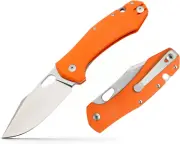 Kpieit EDC Manual Open Folding Knife, Ciip Point Blade, Flat Edge, Stonewash, Or