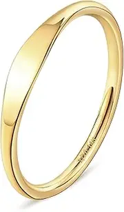 [NOKMIT] 1.5mm 14K Gold Filled Arc Slim Signet Rings Stacking Stackable Pinky Rings for Women Girls Thin Gold Round Plain Statement Band Comfort Fit Size 4 to 10