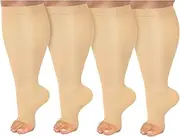 Open Toe Plus Size Compression Socks: Wide Calf Graduated Compression Stockings for Men Women Large Compression Sock for Support Travel 2 Pairs