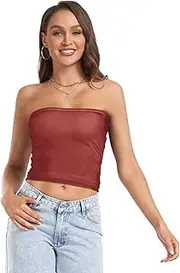 [GuoChe] Womens Strapless Tube Top Maroon Red Comfy Bando Bra Women Stretch Tube Top for Summer Casual
