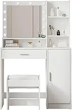 Esspoxi Hollywood Mirror Vanity 12 Lights Spacious 3 Drawer Vanity with Adjustable Brightness 3 Lighting Modes Easy Installation Vanity Set for Beauty Lovers