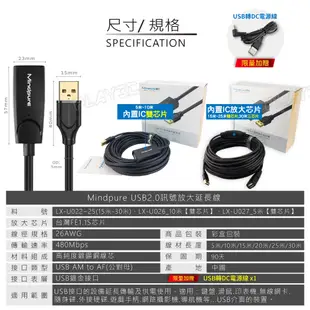 LX．USB延長線【5米 10米 15米 20米 25米 30米】訊號放大 工程版 USB2.0 公對母