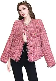 [Generic] Women's Wool Tweed Versatile Tassels Coat Jacket Casual Elegant Outwear Top