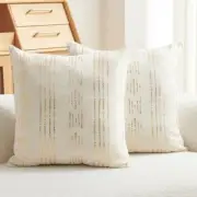 Fall Linen Pillow Covers Farmhouse 18" x 18" (Pack of 2) Boho Gold on Beige