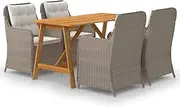 Garden Dining Set Brown Patio Wicker Table Outdoor Furniture Piece and Chairs for Deck, Apartment and Small Balcony