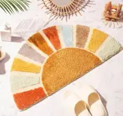 Sunrise Boho Bathroom Rugs,Half Circle Bath Mat Cute,Sun Bath Mats,Retro Bohe...
