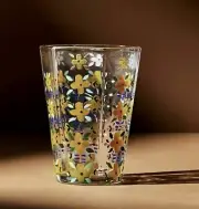 NEW ANTHROPOLOGIE TIERRA GLASS TUMBLER YELLOW GLD HAND DECALED GLASS CHIC UNIQUE