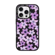 iPhone 16 Pro Impact Case MagSafe Compatible sixties retro violet floral on clear background