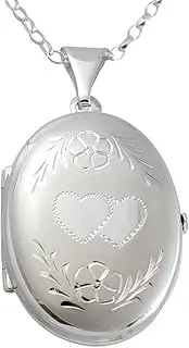 [Alexander Castle] Sterling Silver Oval Family Locket Pendant with 18" Sterling Silver Chain - Space for 4 Photographs - Jewellery Gift Box Included