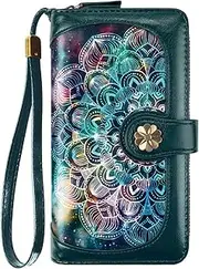 [COCO ROSSI] Wallets for Women Multi Card Holder Clutch Organizer With Wrist Strap, Long Wallet, Mandala Nebula