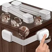 Multipurpose Baby Safety Child Cabinet Lock Latch - Set of 6 Adjustable Locks & 4 Corner Guards - Cupboard Lock to Safeguard Babies & Toddlers - Durable Baby-proofing Drawer locks - Child Proof locked