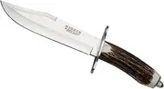 Knife Joker 20" CC100 with Deer Horn Handle, MOVA Steel 20 cm Blade, Brown Leather Sheath, Tool for Fishing, Hiking, Camping and Hiking