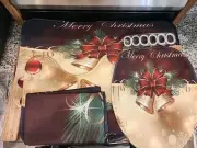 NEW Christmas Shower Curtain Set NonSlip Rug Bathroom Toilet Lid Cover Bath Mat