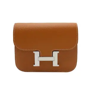 【Hermes 愛馬仕】Mini Constance Slim Epsom 短夾/腰包(gold/銀釦)