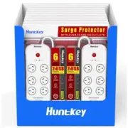 Pack of 2 Huntkey 6 Way Powerboard with 2 USB Port and Surge Protection White