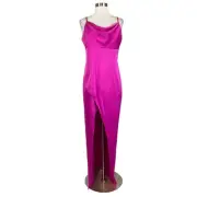 Aidan Mattox Women's Formal Dress Size 10 Pink Satin Thigh Slit Evening Gown
