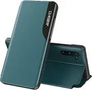 Galaxy Note 10+ Plus Case, Samsung Note 10 Plus Fashion Slim Business Smart View Magnetic Flip Case Drop Shockproof Protective Cover for Samsung Galaxy Note 10 Plus, Green QH