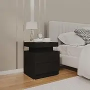 Bedside Nightstand Table Black Engineered Wood for Bedroom & Living Room - Night Stand Organizer, Furniture Tables with Storage & Drawers (45x35x52 cm)