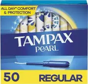 Tampax Pearl Tampons Regular Absorbency, With Leakguard Braid, Unscented, 50...
