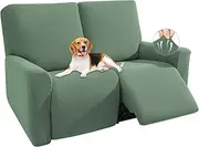KEKUOU Recliner Loveseat Covers, 4 Pieces Stretch Recliner Sofa Covers for 2 seat Reclining Loveseat Couch, Furniture Protector with Elastic Bottom for Babies and Dogs. (Loveseat, Greyish Green)