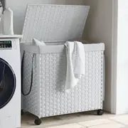 vidaXL Laundry Basket with Wheels White 60x35x60.5 cm Rattan