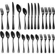 Lazycorner 20 Pcs Black Silverware Set for 4 Mirror Polished Flatware Set Sta...