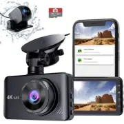 Front & 1080P Rear 4K WiFi Dual Dash Cam 3 inch Dash Camera w/64GB micro SD card