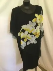 AUTOGRAPH BLACK "ORCHARD FLOWER" COLD SHOULDER OVERLAY DRESS SZ 24-NEW REDUCED $