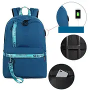 18L 15 Inch Laptop Backpack Portable Polyester Anti-Theft USB Bag Pack Waterproof Camping Travel Bag SAPPHIRE BLUE COLOR
