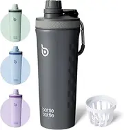 Bottle Bottle Insulated Protein Shaker Bottle Stainless Steel Blender Water Bottles with Wire Whisk 750ml(26oz) Reusable Gym Drink Mixer (Gray)