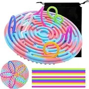 Jxtarar Sensory Fidget Board, Silicone Fidget Toy for Kids & Adults, Double-Side Silent Fidget Toys for ADHD, Autism, Stress Relief, Focus, Anxiety with Travel Bag and 12 Strings - Multicolor