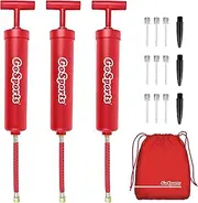 GoSports Sports Ball Inflation Pump 3 Pack with Needles & Travel Bag Great for Parents, Coaches and Sports Camps, Red