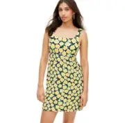 Diane Von Furstenberg Size 14 Yellow Poppy Floral Print Mini Shift Dress DVF 90s