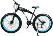 Mountain Bike Mens Mountain Bike 7/21/24/27 Speeds, 26 inch Fat Tire Road Bicycle Snow Bike Pedals with Disc Brakes and Suspension Fork,BlackBlue,7 Sp