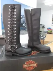 NEW Harley Davidson Womens Leather Boot Boots Shoes Medium Black Romy