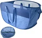 100L Collapsible Laundry Basket, Extra Large Mesh Pop up Hamper, Blue