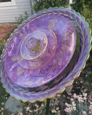 Glass plate garden flower yard art dish flower outdoor garden decor sun catcher