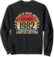 [X.Style] 40 Years of Being Awesome December 1982 Retro 40th Birthday Sweatshirt ds418 Sweater (S) Black