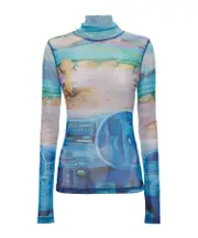 JW Anderson Camper Digital Printed Semi-Sheer Knitted Top XXS,XS,M Blue