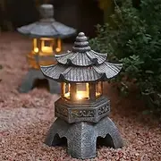 Zen Garden Ornaments - Solar Powered Pathway Tower Statue, Palace Lantern Stone Pagoda Solar Lamp for Outdoor Decoration