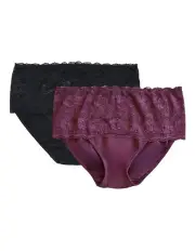 [Kayser] Cotton and Lace Full Brief 2 Pack in Black