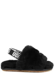 Ugg Kids Fluff Yeah Shearling Sliders (IT22-IT29) - Black - 10 Junior 10 JUNIOR