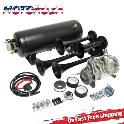 For Truck Car Train Horn Kit Loud System 1.5G Air Tank 150PSI 4 Trumpets Semi (for: Ford)