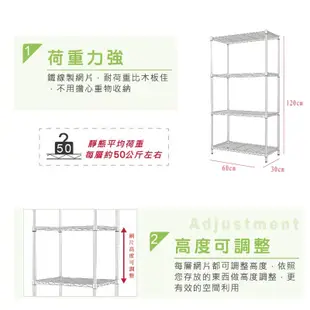 dayneeds 輕型四層置物架60x30x120公分(電鍍)鐵力士架 收納架 廚房架 置物櫃