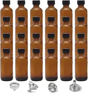 24 Pack 2oz Mini Glass Bottles with Lids & Funnels - 60ml Clear Boston Round Bottles for Juice, Oils, Whiskey, Wellness Shots, Travel (Brown, 24)
