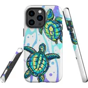 For iPhone 14 Pro Max Case Tough Protective Cover, Swimming Turtles