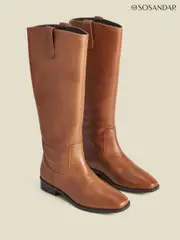 Sosandar Natural Square Toe Flat Leather Boots (AH9281) | $344