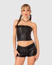 EDIKTED Womens Wilde lace up faux leather corset BLACK
