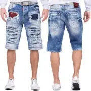 Cipo & Baxx Men's Shorts Blue Stonewashed Destroyed 5-Pocket Fringe Regular Fit